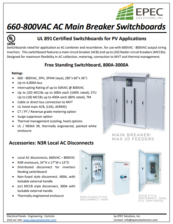 660-800VAC AC Main Breaker Switchboards