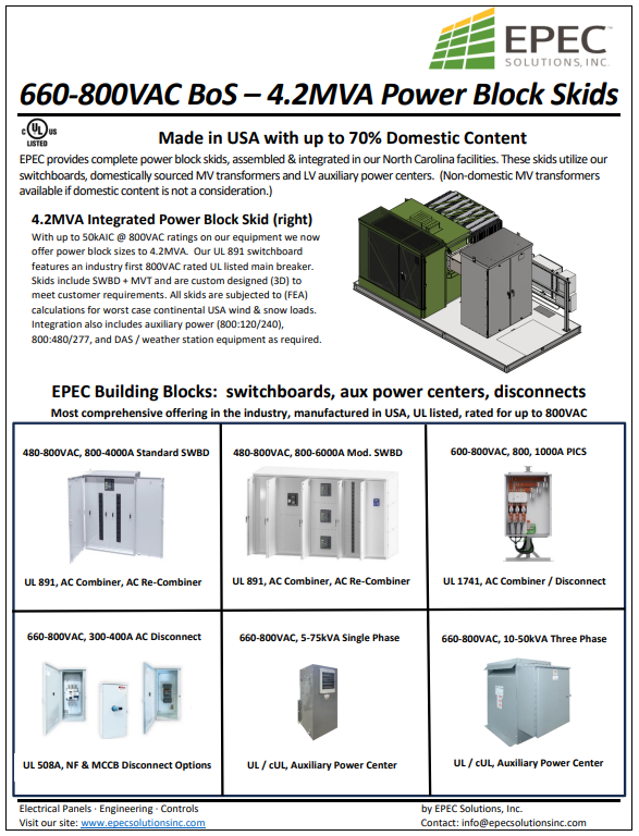 660-800VAC BoS – 4.2MVA Power Block Skids